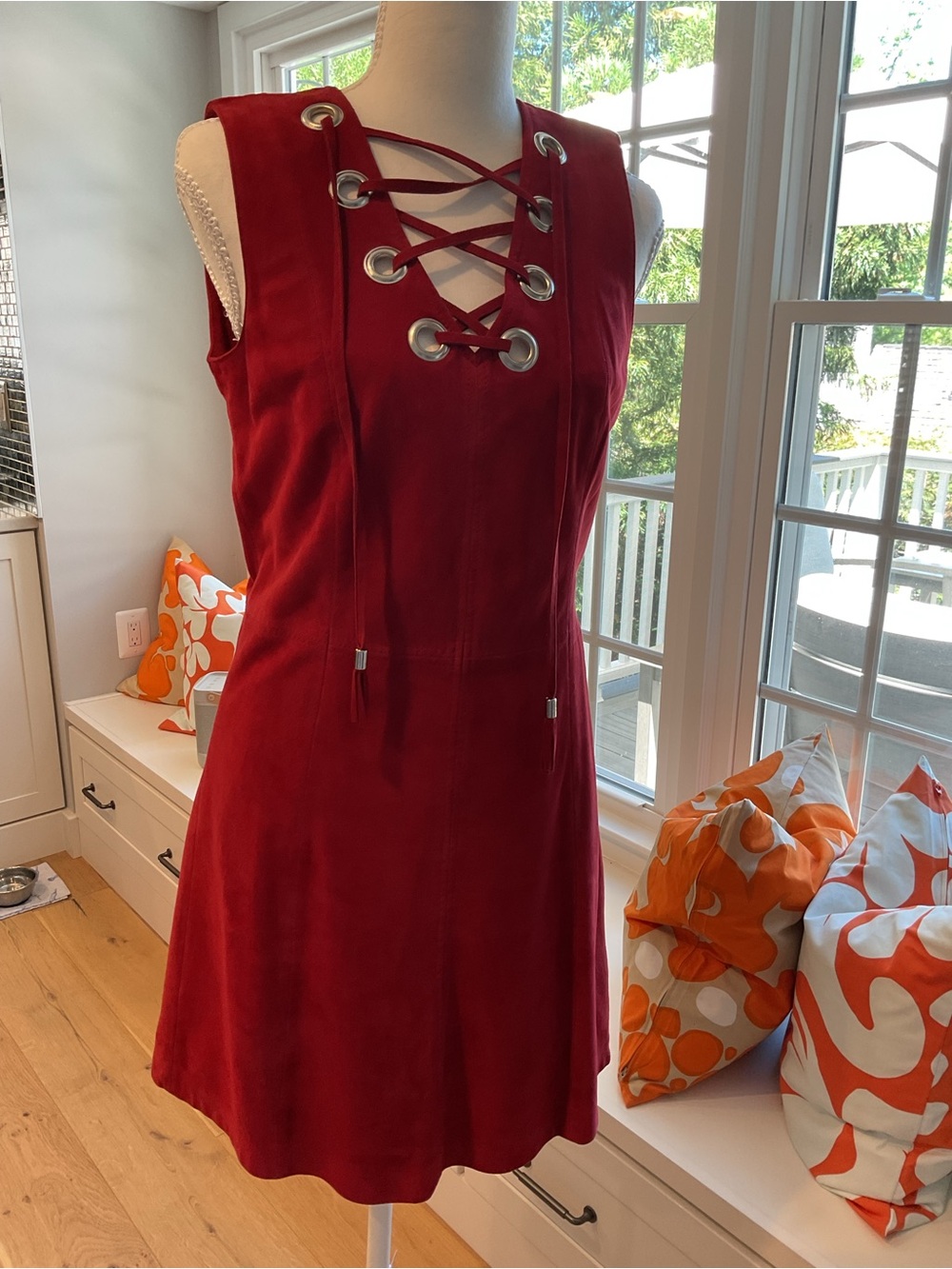 Lamarque Deep Red Suede Sleeveless Mini Dress